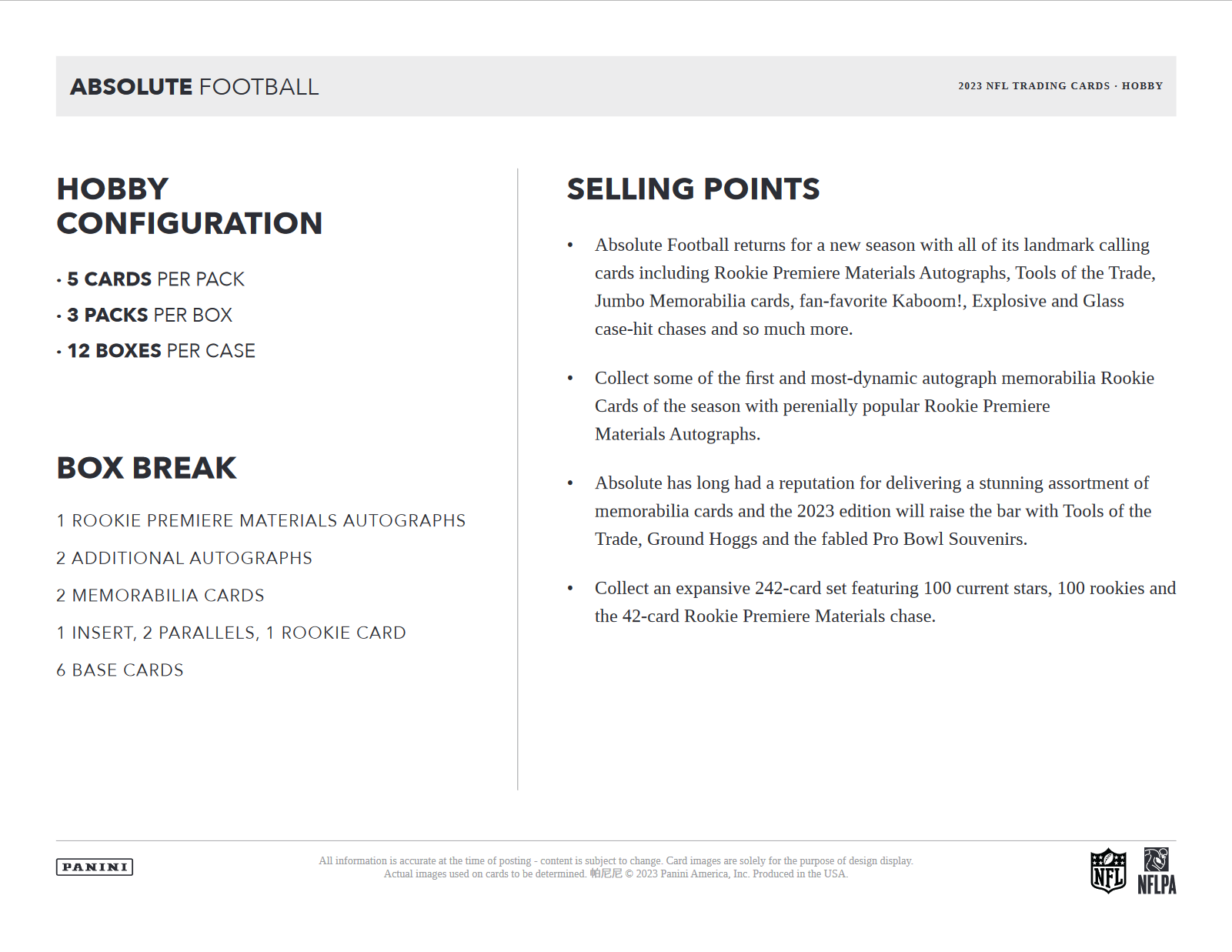 2023 Panini Absolute Football Hobby 12 Box Case